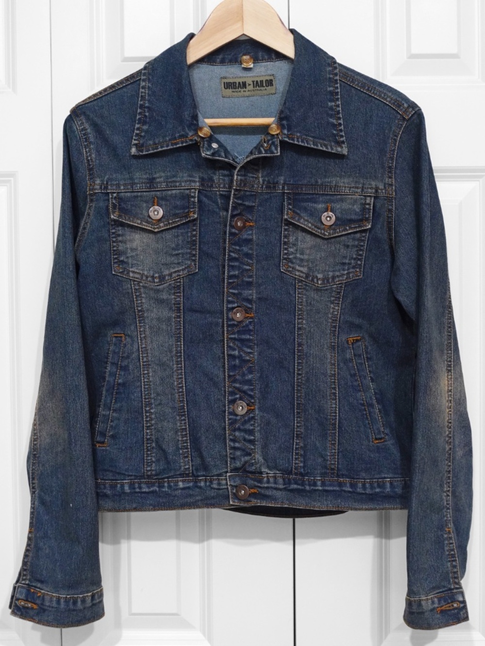 Vintage Denim Jean Jacket Blue Women's Medium Long Sleeve w Pockets Urban Tailor